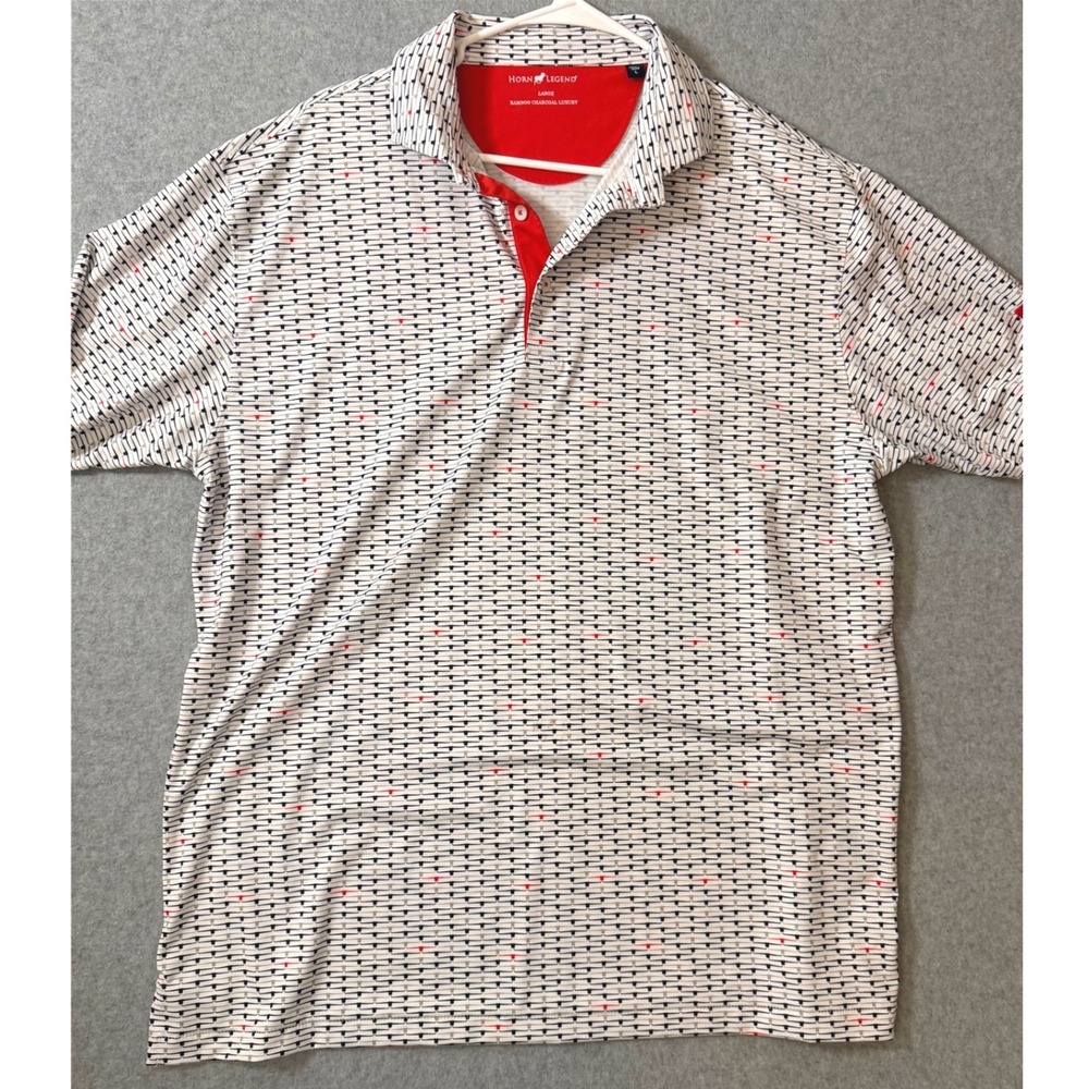 Horn Legend Polo Shirt Mens Large Bamboo Charcoal Luxury Toro Print White Red L